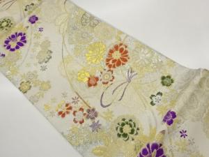 薬玉に花々模様織出し袋帯